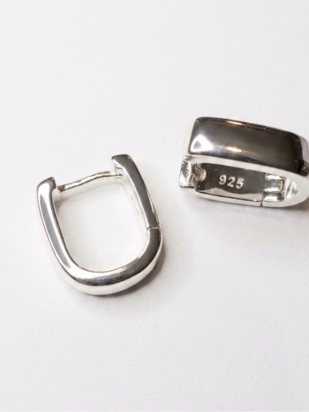 925 Sterling Silver Rectangular Huggie Hoop Earrings Small Geometric U-Shape